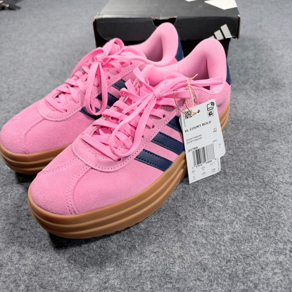 Adidas VL Court Bold Pink Navy Blue Suede Platform Sneakers JI1789 Womens 6